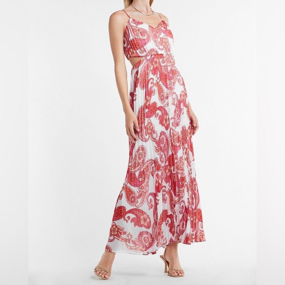 Express Paisely Pleated Cutout Maxi Dress
